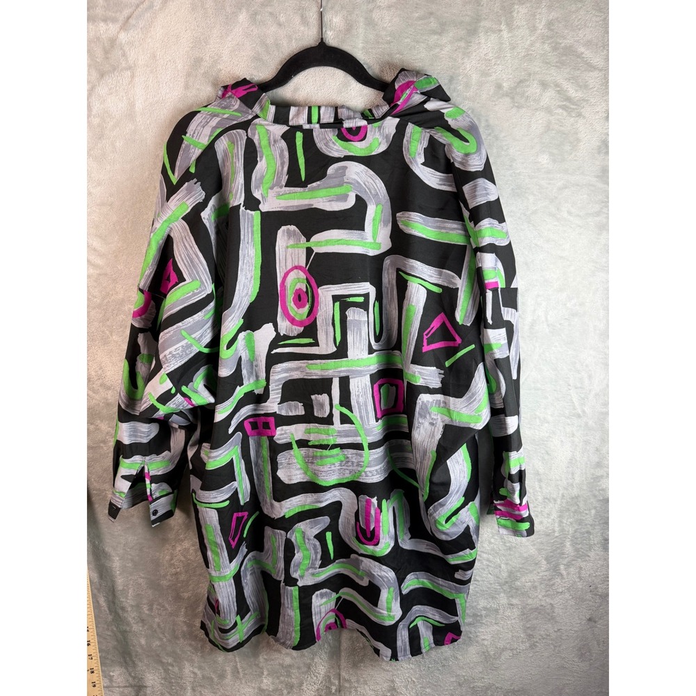 JULIO Blouse Womens Black Green Pink Abstract Button Front Long Tunic 3X - Picture 2 of 9